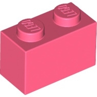 Lego kostka (kostička) 1x2, korálová (6258572)